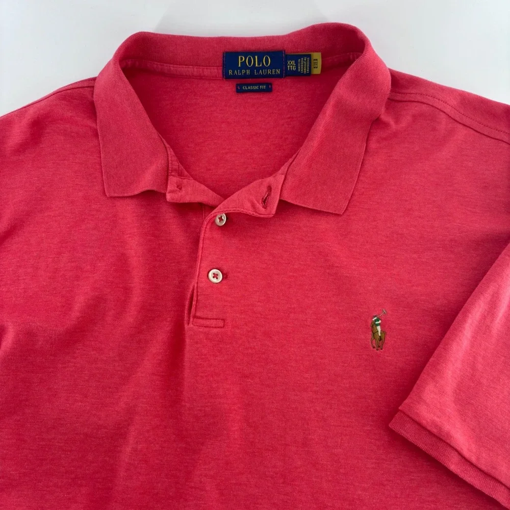 Polo Ralph Lauren Polo Shirt Mens XXL Pink Heathered Classic Fit Cotton Pony